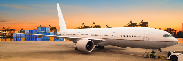 Air Freight Plane on the tarmac loading with goods 